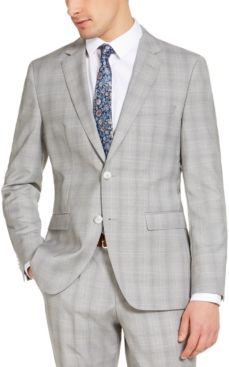 Modern-Fit Light Gray Plaid Wool Suit Jacket, Created for Macy's