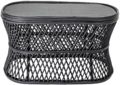Oval Handwoven Black Rattan Table with Glass Top