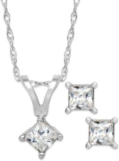 Princess-Cut Diamond Pendant Necklace and Earrings Set in 10k White or Yellow Gold (1/6 ct. t.w.)