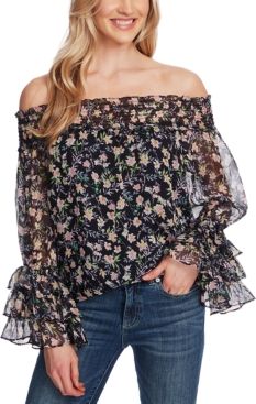 Floral-Print Smocked Off-The-Shoulder Top