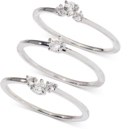 Silver-Tone 3-Pc. Set Crystal Rings