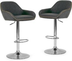 Set of 2 Alan Adjustable Height Swivel Barstool in Vintage-like Color with Contrasting Stitching