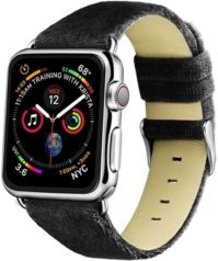 and Women's Apple Black Wool Velvet, Leather, Stainless Steel Replacement Band 44mm