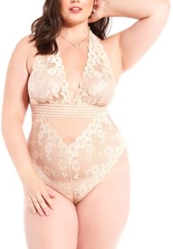 Plus Size Chloe Lace Day and Night Halter Bodysuit, Online Only