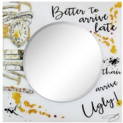 Ugly never Round Beveled Wall Mirror on Square Free Floating Reverse Printed Tempered Art Glass, 36" x 36" x 0.4"
