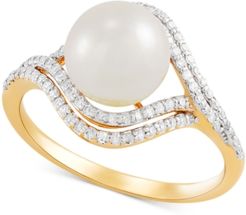 Cultured Freshwater Pearl (8mm) & Diamond (1/4 ct. t.w.) Ring in 14k Gold