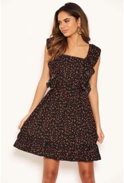 Ditsy Floral Square Neck Frill Dress