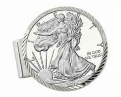 Sterling Silver Diamond Cut Coin Money Clip with Proof American Silver Eagle Dollar