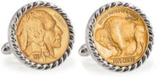 Gold-Layered Buffalo Nickel Rope Bezel Coin Cuff Links