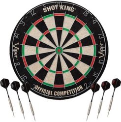 42-6002 Shot King 18" Bristle Sisal Fiber Dart Board with 6 Darts