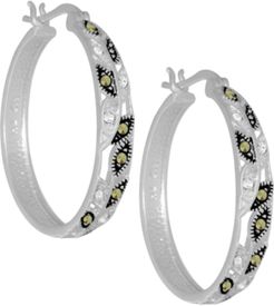 Swarovski Marcasite & Crystal Medium Vine Hoop Earrings in Fine Silver-Plate, 1.25"