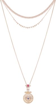 Gold-Tone Crystal & Stone Layered Pendant Necklace, 12" + 2" extender