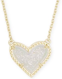 Stone Heart Pendant Necklace, 15" + 2" extender