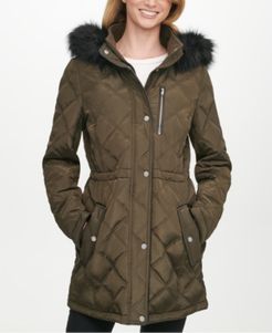 Faux-Fur-Trim Hooded Quilted Anorak Coat, Created For Macy's