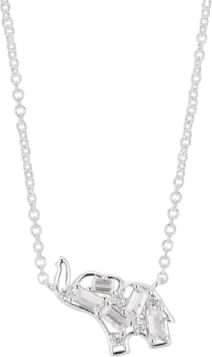 Crystal Baguette Elephant Pendant Necklace in Fine Silver-Plate, 16" + 2" extender