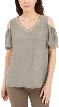 Studded Cold-Shoulder Woven Gauze Top, Created for Macy's