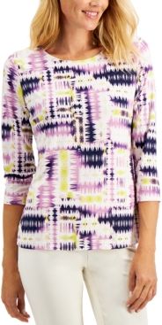 Petite Printed Jacquard 3/4-Sleeve Top, Created for Macy's