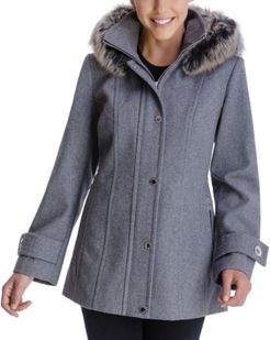 Faux-Fur-Trim Hooded Coat