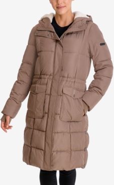 Faux-Fur-Lined Hooded Puffer Coat