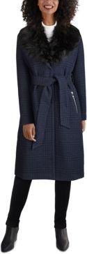 Faux-Fur-Collar Belted Wrap Coat