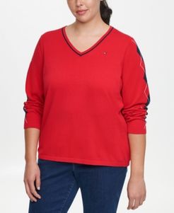 Plus Size Ivy Cotton Argyle-Sleeve Sweater