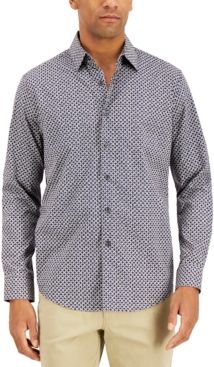 Stretch Medallion-Print Poplin Shirt, Created for Macy's