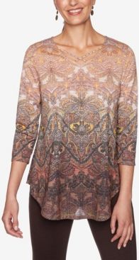 Ruby Road Women's Ombre Baroque Paisley Print Top