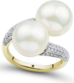 Cultured Ming Pearl (11mm) & Diamond (3/8 ct. t.w.) Bypass Ring in 14k Gold