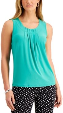 Pleated-Neck Sleeveless Top