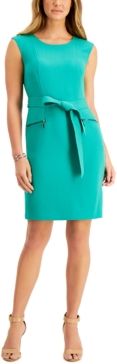 Petite Cap-Sleeve Crepe Belted Dress