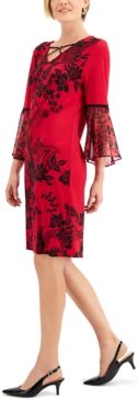 Floral-Print Chiffon-Sleeve Dress, Created For Macy's