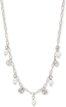 Hammered Disc & Imitation Pearl Shaky Statement Necklace, 16" + 2" extender