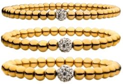 Gold-Tone Ip Ball Beads and Gem 3 Piece Bracelet Set