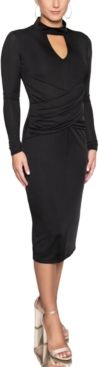 Draped-Waist Midi Sheath Dress