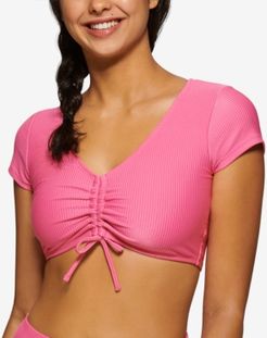 Juniors' Cropped Tie-Front Ribbed Swim Top, Created for Macy's Women's Swimsuit