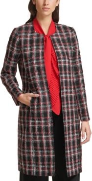 Collarless Plaid Topper Jacket