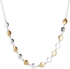 Two-Tone Pave Star Disk Collar Necklace, 17" + 2" extender