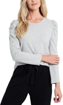 Rhinestone-Embellished Puffed-Sleeve Sweater