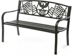 Steel Outdoor Patio Garden Park Bench with Cast Iron American Flag Backrest