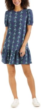 Linear-Print Ruffle-Hem Dress, Created for Macy's