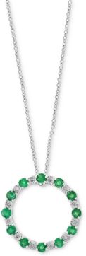 Effy Emerald (3/4 ct. t.w.) & Diamond (1/20 ct. t.w.) Circle 18" Pendant Necklace in 14k White Gold