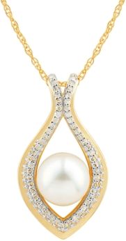 Cultured Freshwater Pearl (8mm) & Diamond (1/5 ct. t.w.) 18" Pendant Necklace in 14k Gold