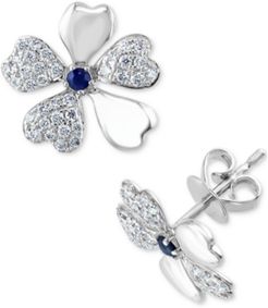 Effy Sapphire (1/10 ct. t.w.) & Diamond (3/8 ct. t.w.) Flower Stud Earrings in 14k White Gold