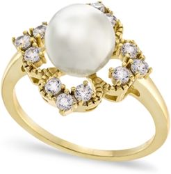 Gold-Plate Pave & Imitation Pearl Diamond-Shaped Ring, Created for Macy's