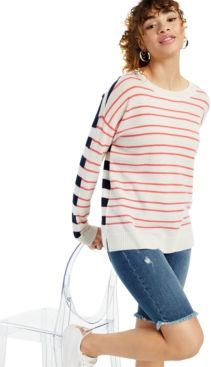 Cashmere Mix it Up Stripe Long-Sleeve Crewneck Sweater, Created for Macy's
