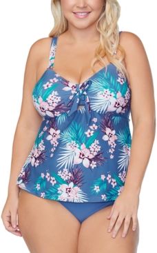 Trendy Plus Size Haleiwa Floral-Print Tankini Top Women's Swimsuit