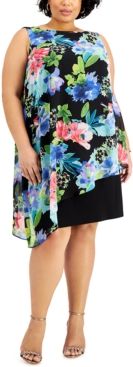 Plus Size Floral-Print Chiffon Popover Dress