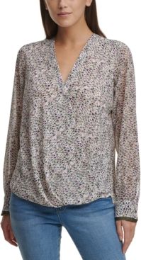 Printed Faux-Wrap Top