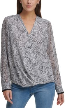 Printed Faux-Wrap Top