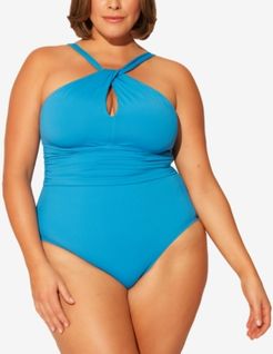Blue by Rod Beattie Plus Size High-Neck One-Piece Swimsuit Women's Swimsuit